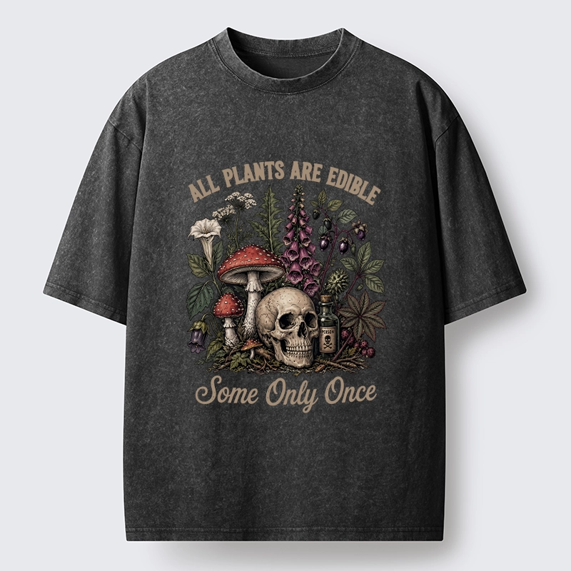 Tokyo-Tiger Poisonous Plants And Skull Dark Humor Washed T-Shirt