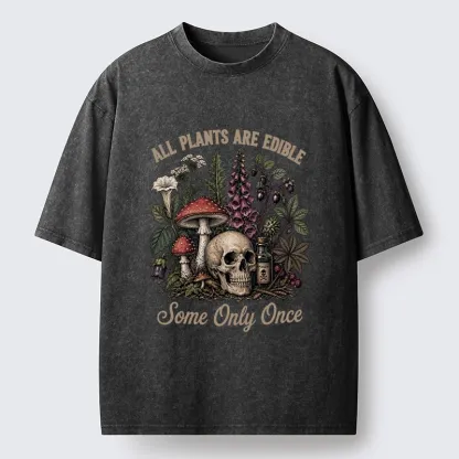 Tokyo-Tiger Poisonous Plants And Skull Dark Humor Washed T-Shirt