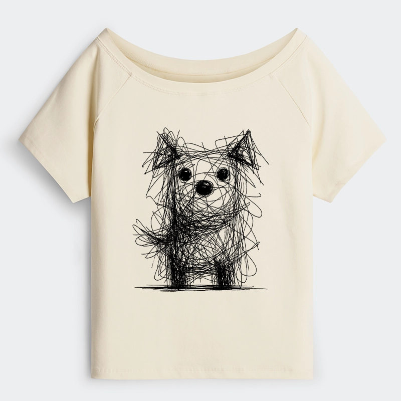 Tokyo-Tiger Scruffy Dog Chaos Art Off Shoulder T-Shirt