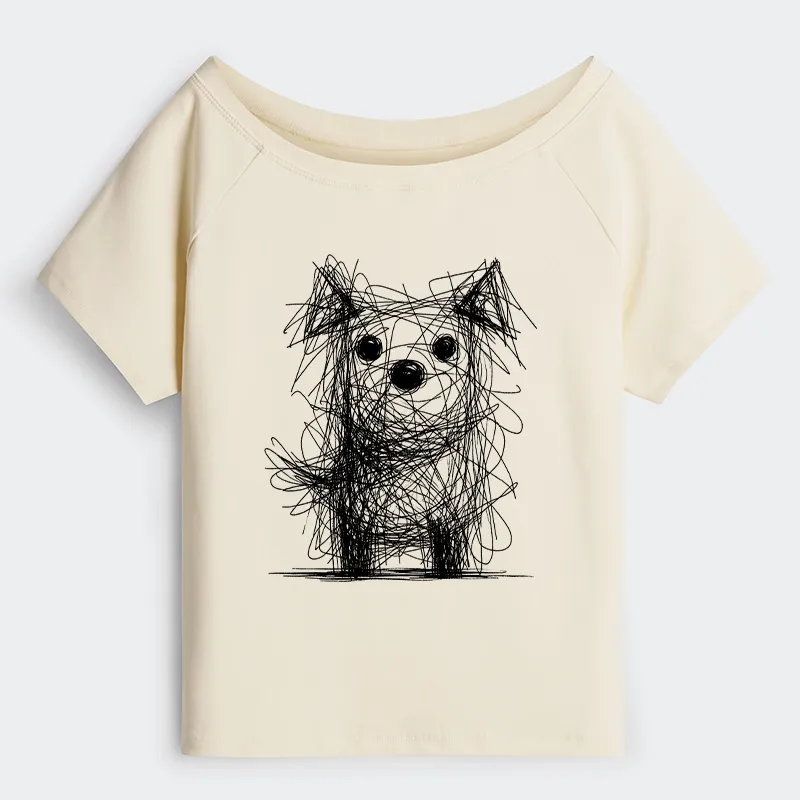 Tokyo-Tiger Scruffy Dog Chaos Art Off Shoulder T-Shirt