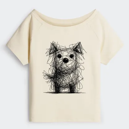 Tokyo-Tiger Scruffy Dog Chaos Art Off Shoulder T-Shirt