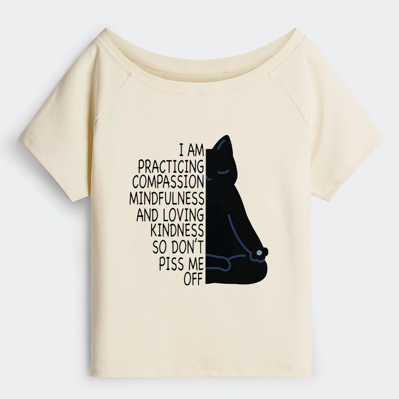Tokyo-Tiger Calm Black Cat With Anger Issues Off Shoulder T-Shirt