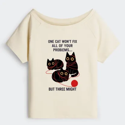Tokyo-Tiger Three Cats Fix All Problems Off Shoulder T-Shirt