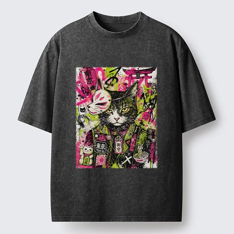 Tokyo-Tiger Funny Tokyo Street Cat Meme Art Washed T-Shirt