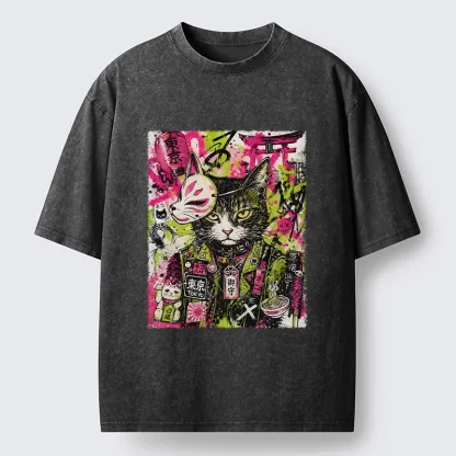 Tokyo-Tiger Funny Tokyo Street Cat Meme Art Washed T-Shirt