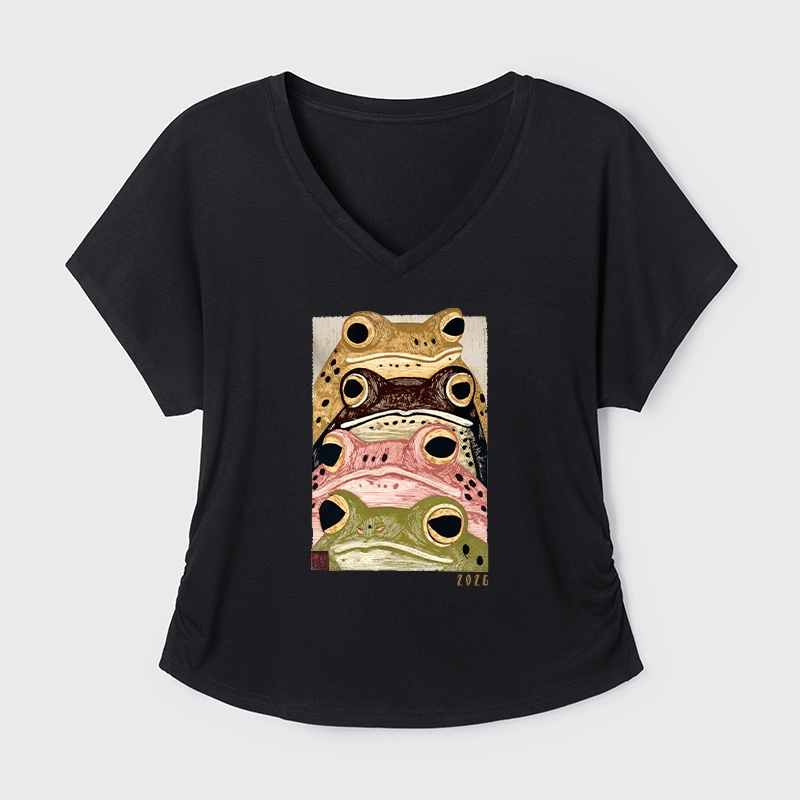 Tokyo-Tiger Whimsical Multi Colored Frog Art Modal Dolman Sleeve T-Shirt