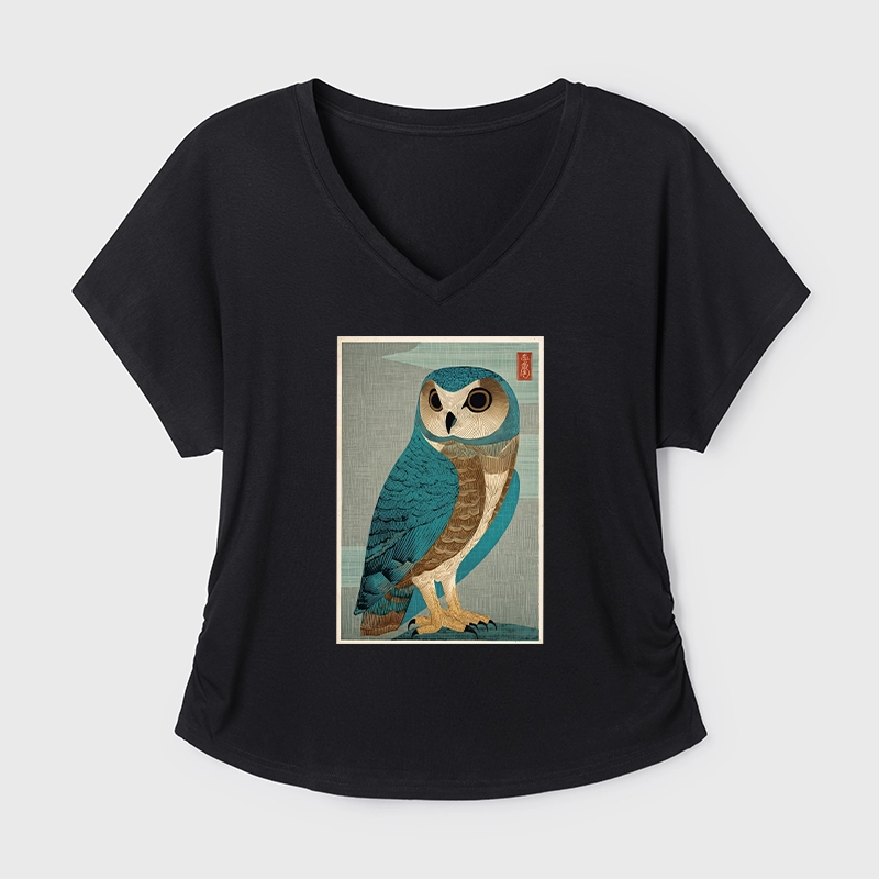 Tokyo-Tiger Vintage Owl Woodblock Art Modal Dolman Sleeve T-Shirt