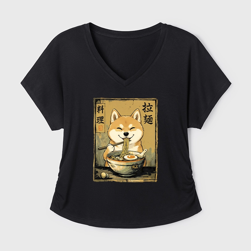 Tokyo-Tiger Happy Shiba Eating Ramen Modal Dolman Sleeve T-Shirt