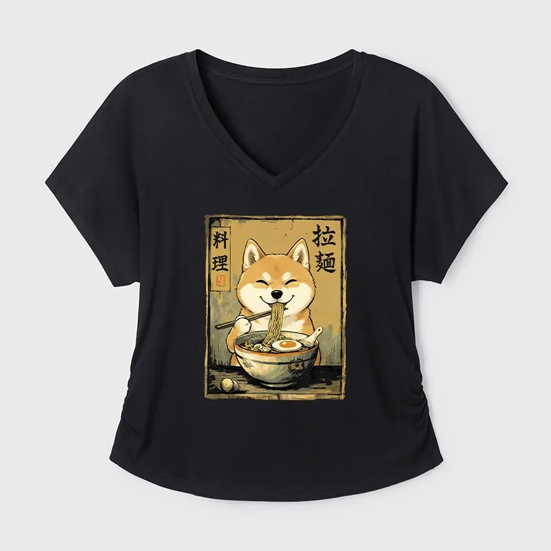 Tokyo-Tiger Happy Shiba Eating Ramen Modal Dolman Sleeve T-Shirt Sale