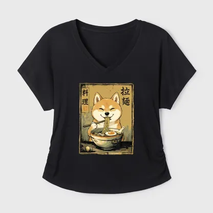 Tokyo-Tiger Happy Shiba Eating Ramen Modal Dolman Sleeve T-Shirt