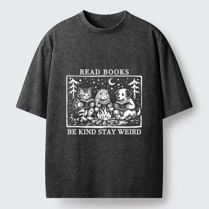 Tokyo-Tiger Be Kind Stay Weird Book Loving Forest Pals Washed T-Shirt