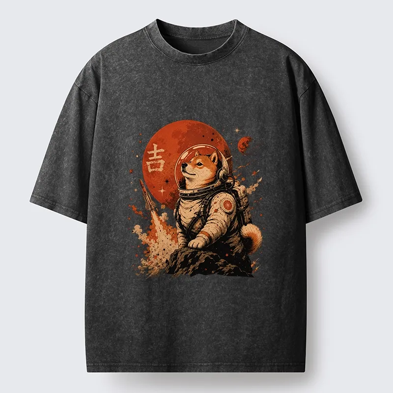 Tokyo-Tiger Space Dog On Red Planet Mission Washed T-Shirt
