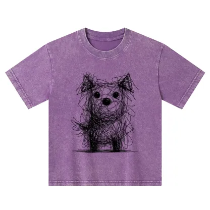 Tokyo-Tiger Scruffy Dog Chaos Art Kids Washed T-Shirt