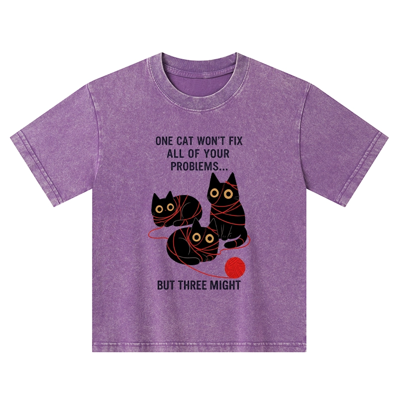 Tokyo-Tiger Three Cats Fix All Problems Kids Washed T-Shirt