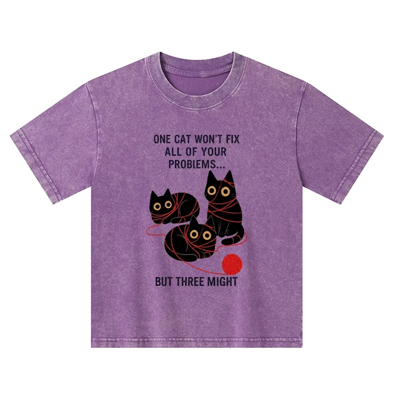 Tokyo-Tiger Three Cats Fix All Problems Kids Washed T-Shirt
