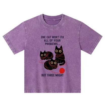 Tokyo-Tiger Three Cats Fix All Problems Kids Washed T-Shirt
