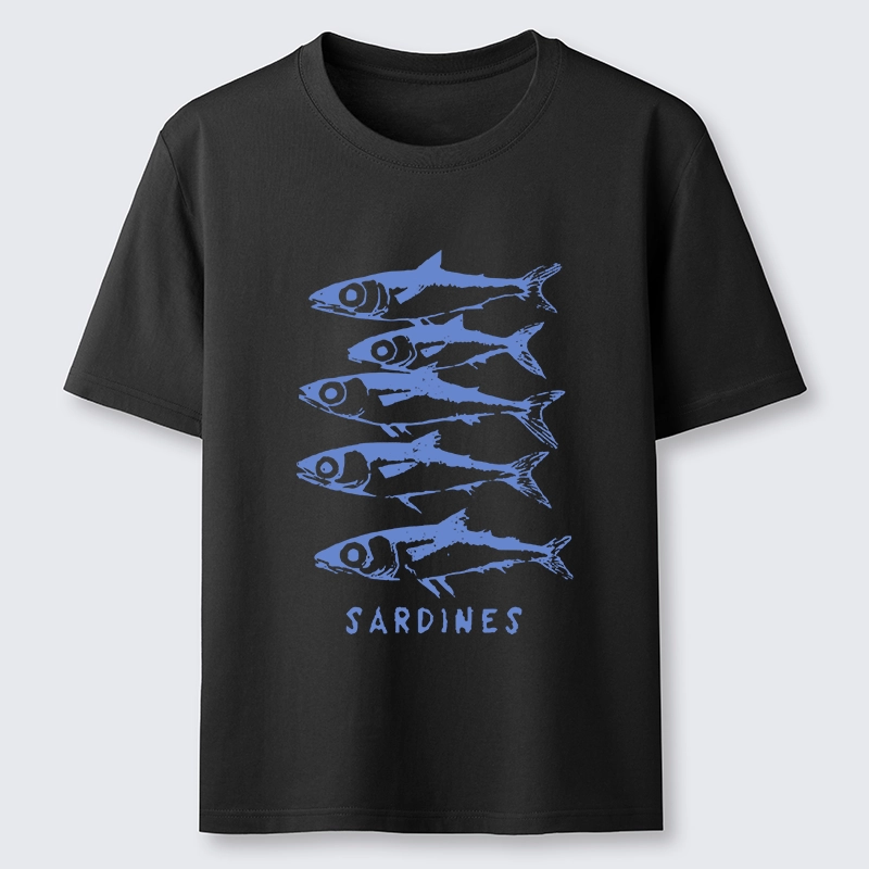 Tokyo-Tiger Blue And White Sardines Linocut Art Classic T-Shirt