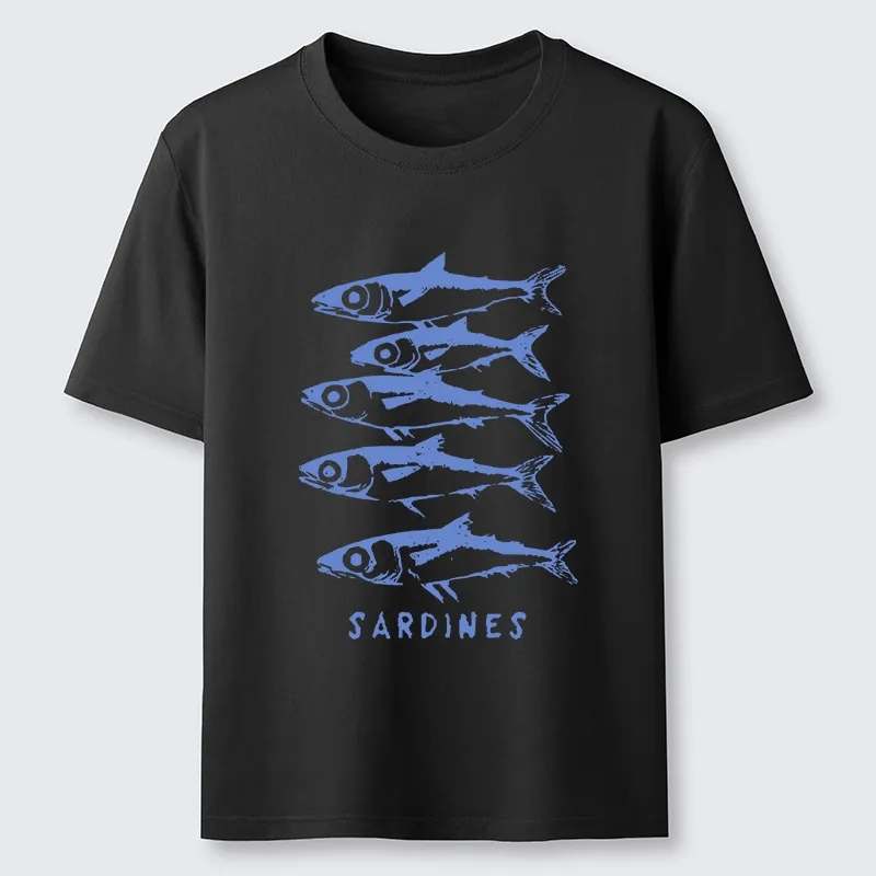 Tokyo-Tiger Blue And White Sardines Linocut Art Classic T-Shirt
