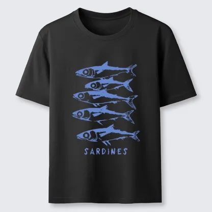 Tokyo-Tiger Blue And White Sardines Linocut Art Classic T-Shirt
