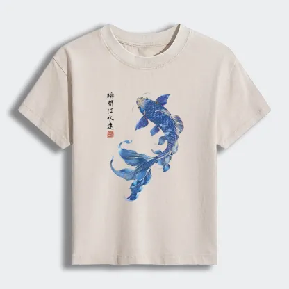 Tokyo-Tiger Lucky Blue Koi Fish Art Women's Washed T-shirt
