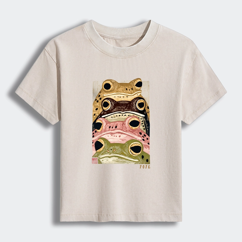 Tokyo-Tiger Whimsical Multi Colored Frog Art Women's Washed T-shirt