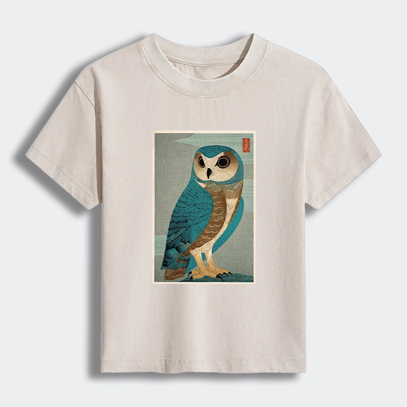 Tokyo-Tiger Vintage Owl Woodblock Art Women's Washed T-shirt