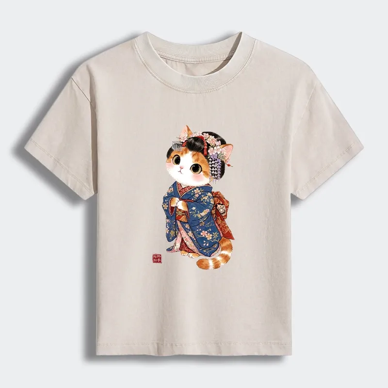 Tokyo-Tiger Cat Dressed As A Geisha Funny Women's Washed T-shirt Sale