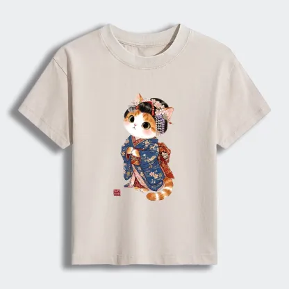Tokyo-Tiger Cat Dressed As A Geisha Funny Women's Washed T-shirt