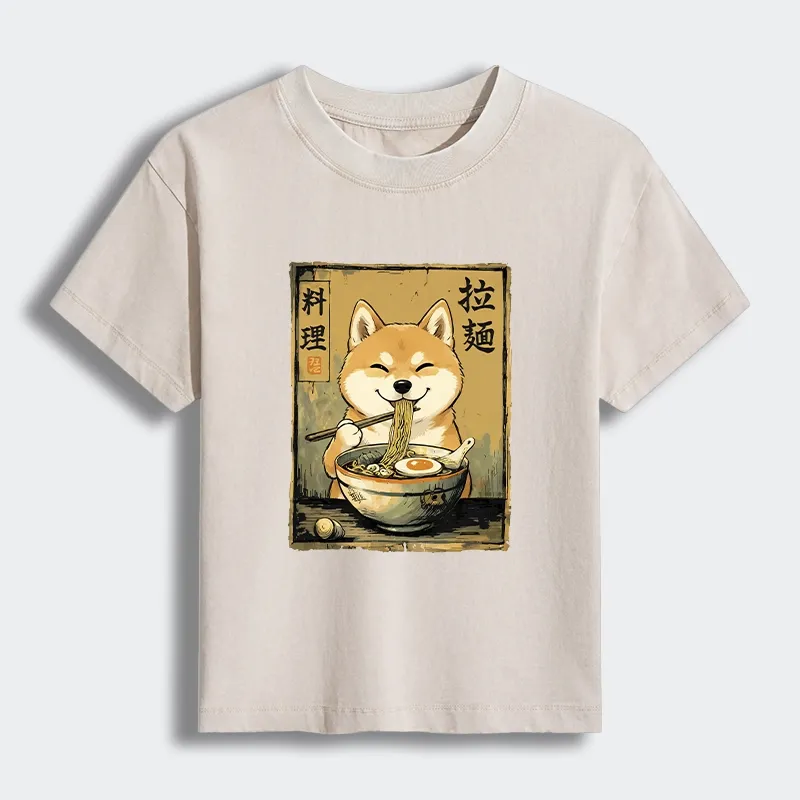 Tokyo-Tiger Happy Shiba Eating Ramen Women's Washed T-shirt