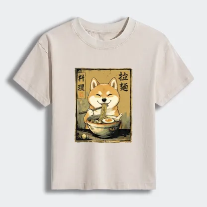 Tokyo-Tiger Happy Shiba Eating Ramen Women's Washed T-shirt