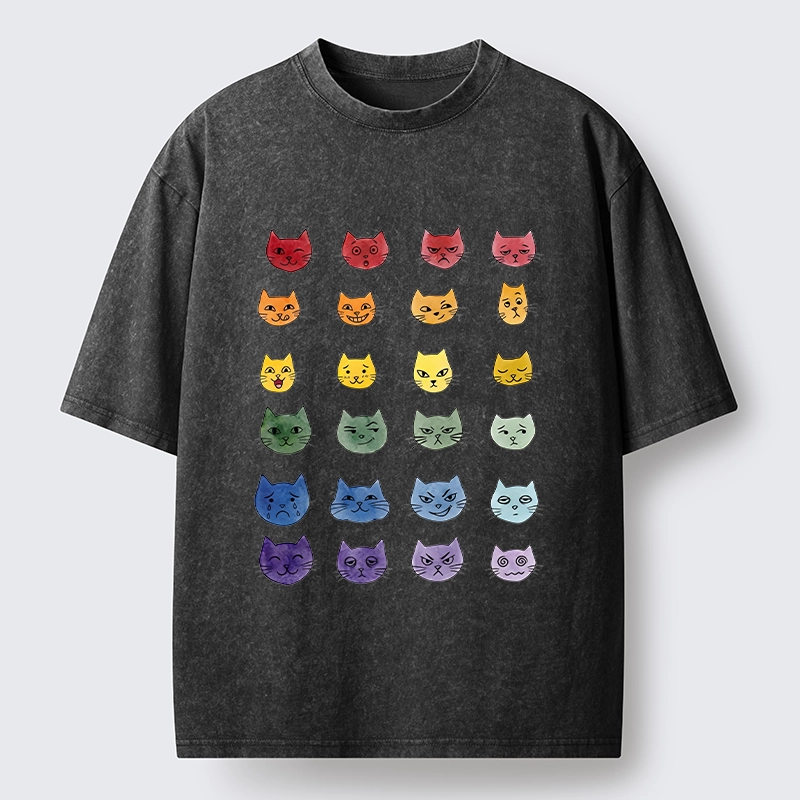 Tokyo-Tiger Watercolor Rainbow Cat Washed T-Shirt