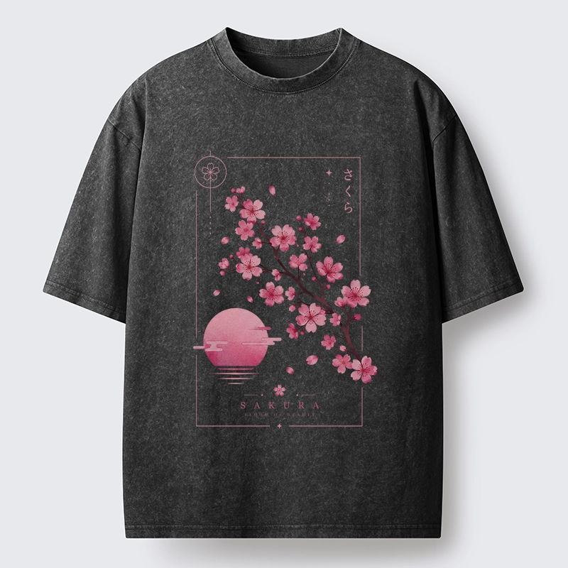 Tokyo-Tiger Sakura Moon Japanese Vintage Washed T-Shirt