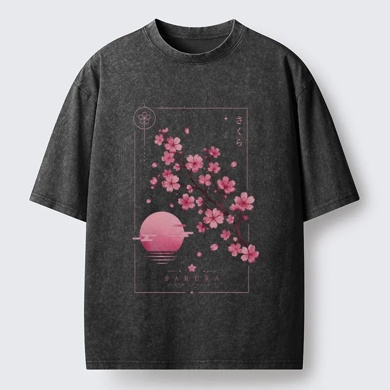 Tokyo-Tiger Sakura Moon Japanese Vintage Washed T-Shirt