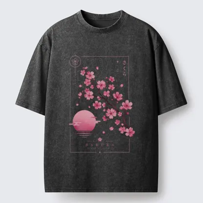 Tokyo-Tiger Sakura Moon Japanese Vintage Washed T-Shirt