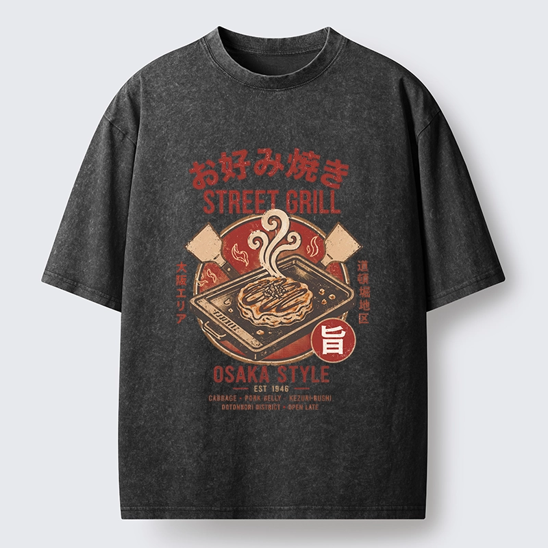 Tokyo-Tiger Classic Japanese Savory Pancake Food Washed T-Shirt