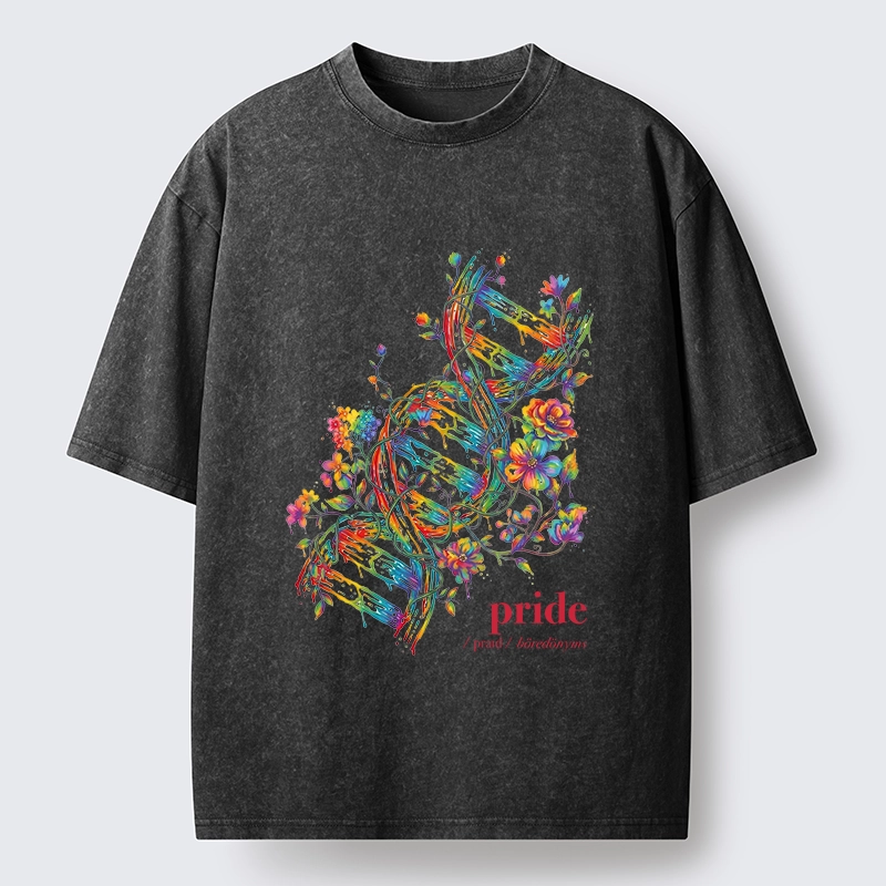 Tokyo-Tiger Floral Rainbow DNA Full Of Pride Spirit Washed T-Shirt