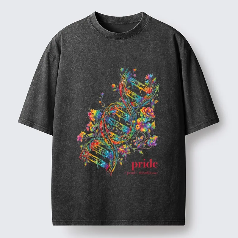 Tokyo-Tiger Floral Rainbow DNA Full Of Pride Spirit Washed T-Shirt