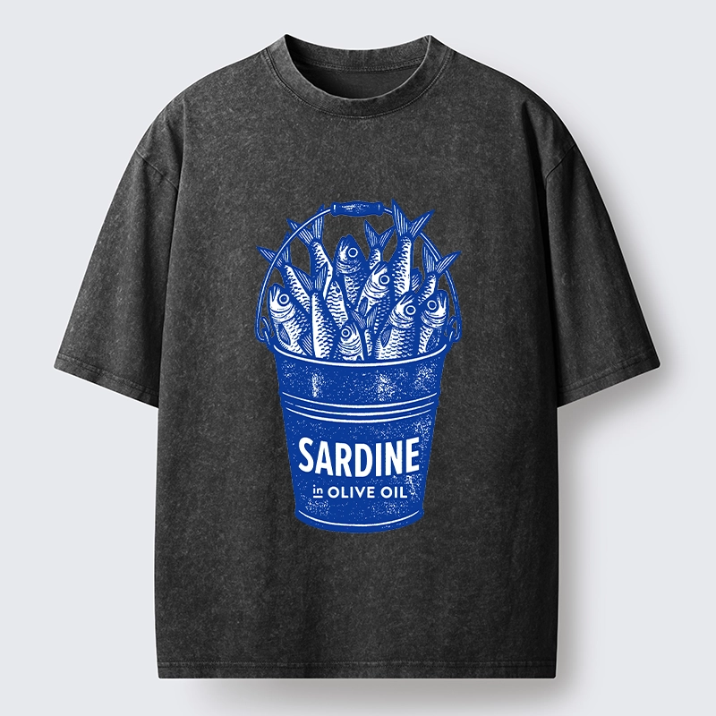 Tokyo-Tiger Vintage Bucket Full Of Fresh Sardines Washed T-Shirt