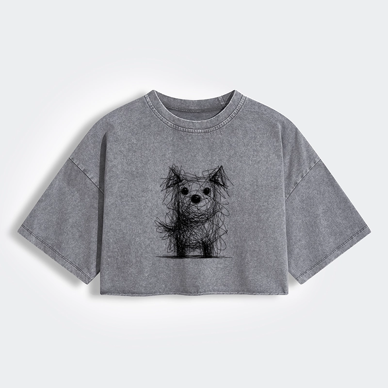 Tokyo-Tiger Scruffy Dog Chaos Art Women's Washed Crop T-Shirt