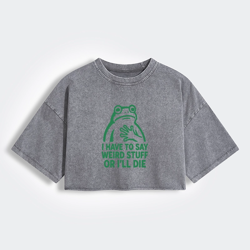 Tokyo-Tiger Weird Frog Funny Meme Women's Washed Crop T-Shirt