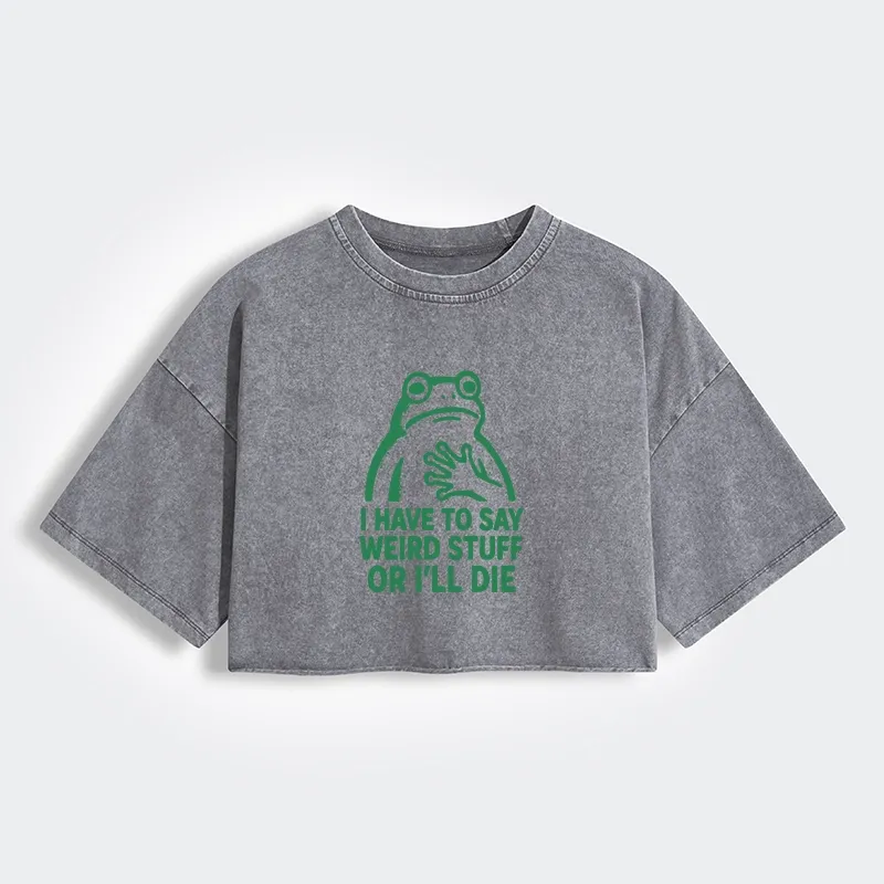 Tokyo-Tiger Weird Frog Funny Meme Women's Washed Crop T-Shirt