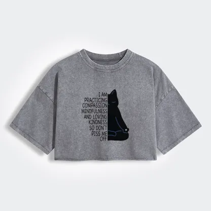 Tokyo-Tiger Calm Black Cat With Anger Issues Women's Washed Crop T-Shirt