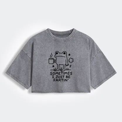 Tokyo-Tiger Sometimes A Frog Just Needs To Fart Women's Washed Crop T-Shirt