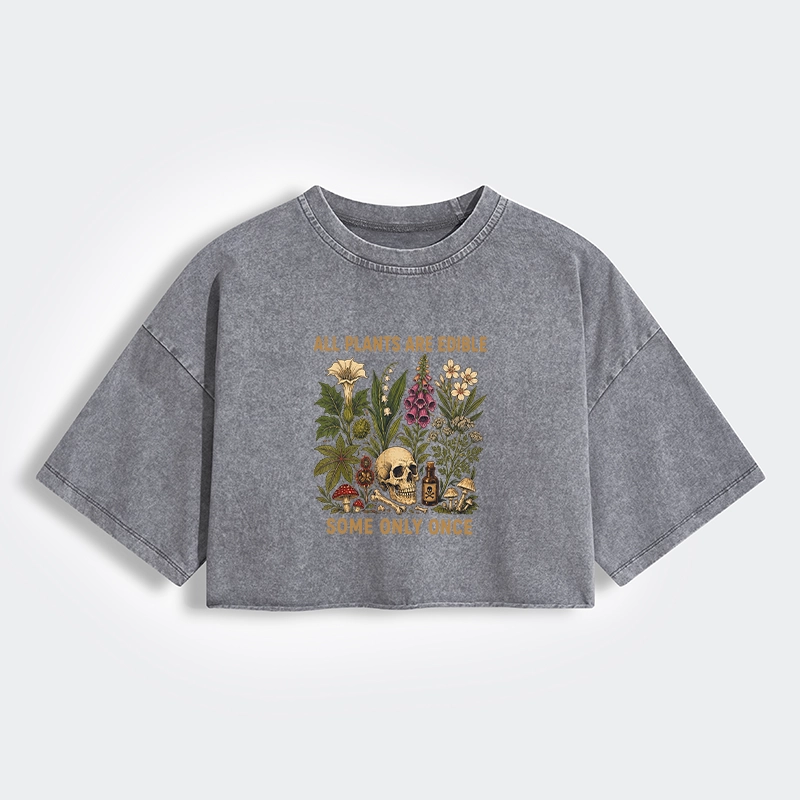 Tokyo-Tiger Edible Plants Some Only Once Joke Women's Washed Crop T-Shirt
