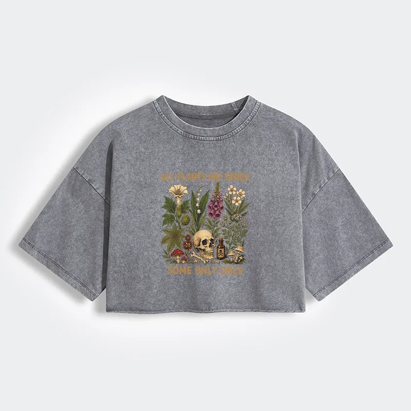 Tokyo-Tiger Edible Plants Some Only Once Joke Women's Washed Crop T-Shirt