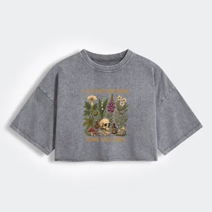 Tokyo-Tiger Edible Plants Some Only Once Joke Women's Washed Crop T-Shirt