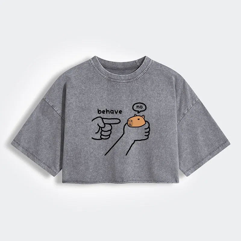 Tokyo-Tiger Dishonest Capybara Women's Washed Crop T-Shirt