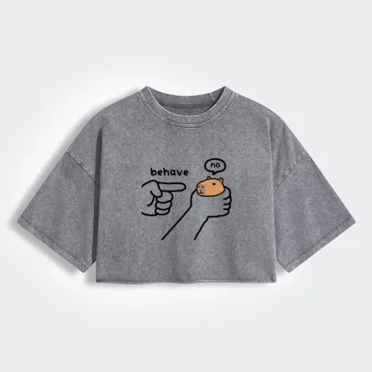 Tokyo-Tiger Dishonest Capybara Women's Washed Crop T-Shirt