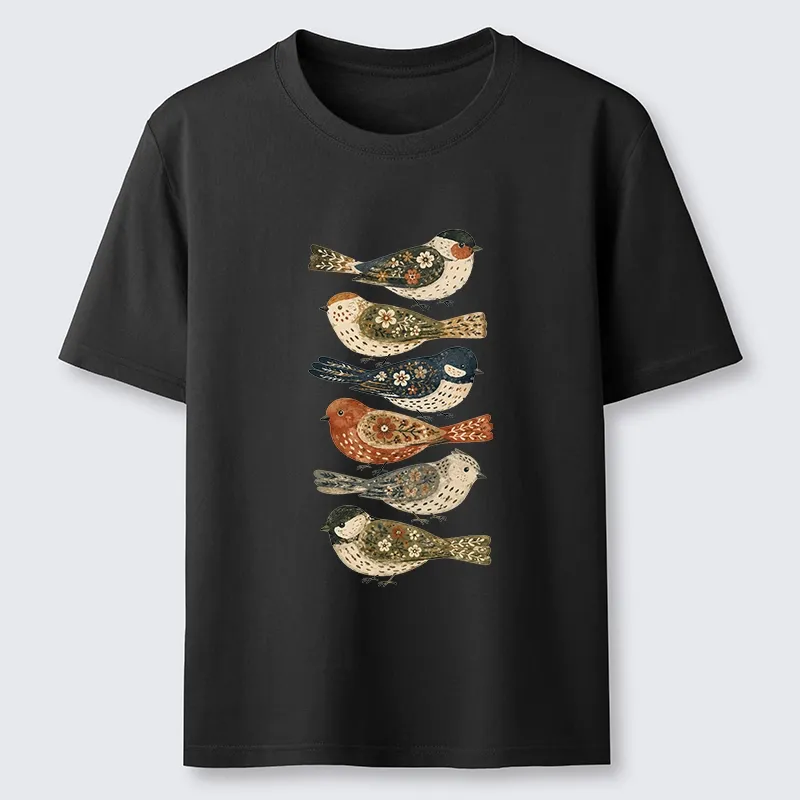 Tokyo-Tiger Colorful Folk Birds In Earthy Tones Classic T-Shirt