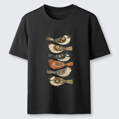 Tokyo-Tiger Colorful Folk Birds In Earthy Tones Classic T-Shirt
